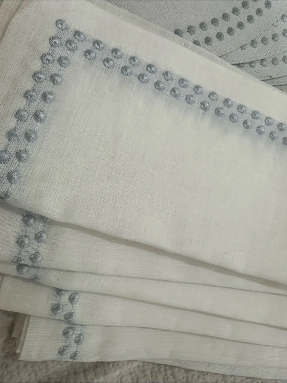White Round Placemat Set with Gray Stud Trim - Home Dining